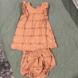 Easy Peasy Adorable Peach Plaid Baby Dress and Bloomers